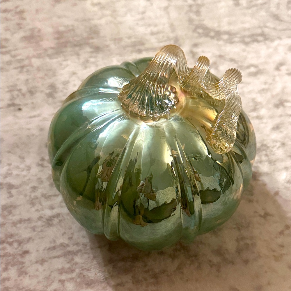 Shimmering Green Glass Pumpkin